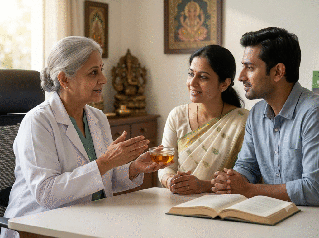 Couple consulting Ayurvedic fertility specialist at Pulse Hospital Meerut