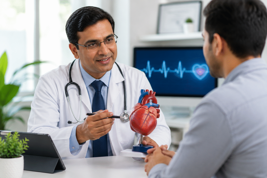 Heart specialist in Meerut Dr. Avesh Malik conducting a consultation at Pulse Hospital.